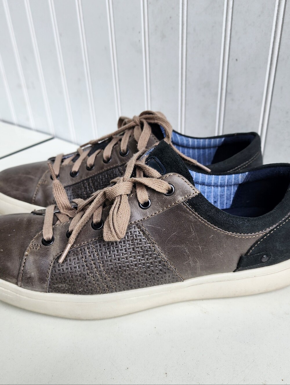ROCKPORT COLLE TIE Mens FASHION SNEAKER Leather Olive Green Brown Sz 10.5